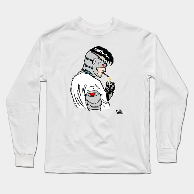 Cyborg Greaser Long Sleeve T-Shirt by kodyart101